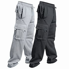 Multi Packs 2pcs Men's Navy BlueBlack Cargo Sweatpants Trousers Drawstring Elastic Waist Plain Vacation Daily Wear Polyester Spring