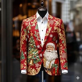 Christmas Men's Santa Claus Christmas Tree Blazer Jacket Coat Comfortable Artistic Casual Daily Party Evening Wear Festival 3D Print Buttons Fall  Winter Notch