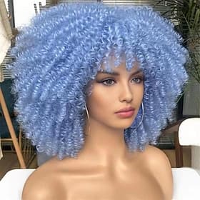 Carnival Wig 2026 Blue Afro Afro Curly Short Synthetic Festival Wig Mardi Gras Parade Cosplay Costume Hair for Women