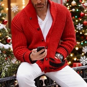 Men's Sweater Cardigan Cropped Sweater Knit Knitted V Neck Modern Contemporary Casual Daily Wear Clothing Apparel Fall Winter Yellow Red S M L