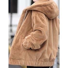 Women's Winter Coat Fleece Jacket Sherpa Jacket Warm Comfortable Pocket Elegant Cute Daily Casual Solid Color School Christmas Gifts Vacation Home Regular Hood