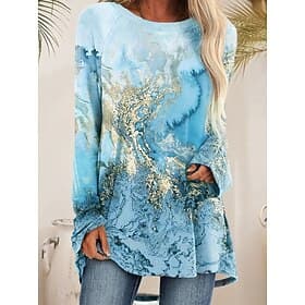 Women's T Shirt Print Graphic Geometry Vintage Stylish Casual Long Sleeve Crew Neck Long Tops Daily Blue Purple Green Fall Winter