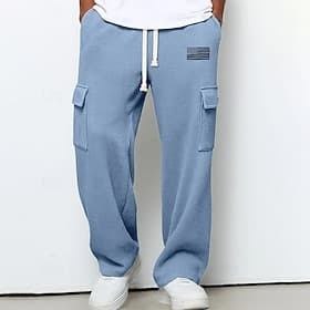 Homme Jogging Cargo Joggings Pantalons Pantalon de survêtement droit Pantalon gaufré Cordon de serrage Avec Poches Taille Élastique Drapeau Américain Confort D