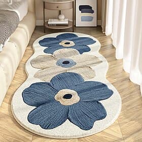 Runner Rug Thick Plush Floral Shaped Carpet Soft Cozy Floor Mat for Living Room Bedroom Cute Irregular Pattern Home Decor Non-Slip Bedside Carpet