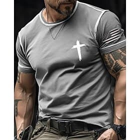 Men's T Shirt Tee Short Sleeve Shirt Tee Top Short Sleeve Crew Neck Summer American US Flag Cross Fashion Designer Basic Print Vacation Street Going out Black