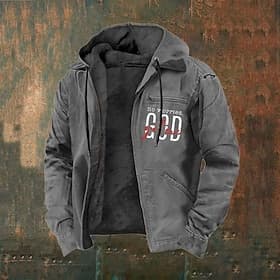 Men's Full Zip Hoodie Fleece Jacket Fleece Hoodie Black Navy Blue Brown Light Grey Dark Gray Hooded Letter Zipper Pocket Casual Daily Going out Polyester Stree