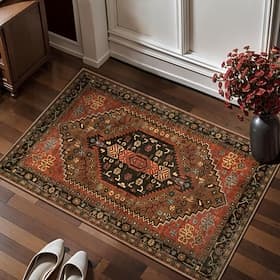 Doormat Vintage Persian Style Crystal Velvet Entryway Rug Dirt Resistant Easy Care Front Door Mat for Hallway Kitchen Indoor Home Decor