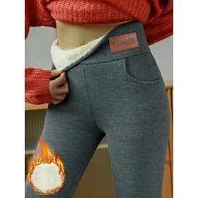 Women's Fleece Lined Leggings Leggings Cozy Fleece Lined Cozy Leggings Fashion Comfort Full Length High Waist Letter Patchwork Thermal Warm Soft Breathable Mic