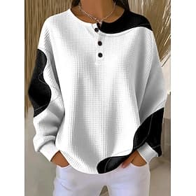 Women's Pullover Sweatshirt Abstract Casual Long Sleeve Round Neck Regular Tops Casual Dailywear Blue White Yellow Pink Red Spring Fall