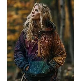 Women's Pullover Hoodie Sweatshirt Animal Tribal Punk Vintage Streetwear Long Sleeve Hooded Regular Tops Casual Street Dailywear Red Purple Brown Green Spring