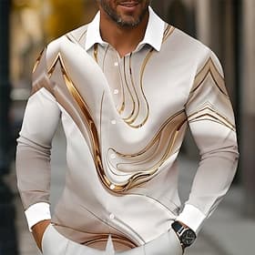 Per uomo Sfumatura Onde Marmo Camicia Camicia con Bottoni Manica Lunga Moda Casual All'aperto Abbigliamento Quotidiano Primavera Autunno Collo ripiegato Stampa