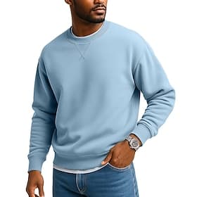Men's Sweatshirt Fleece Sweatshirt Pullover Hoodie Sweatshirt Pullover Navy Blue Green Light Grey Light Blue Crew Neck Plain Sports  Outdoor Casual Daily Stree