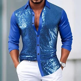 Men's Shirt Satin Shirt Dress Shirt Casual Shirt Button Up Shirt Prom Shirt Plain Wedding Party Blue Purple Long Sleeve Lapel Spring   Fall All Seasons Clothin