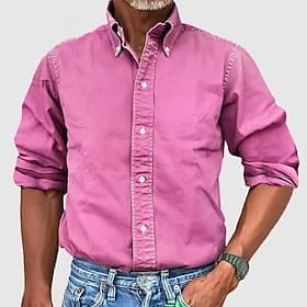 Men's Shirt Summer Shirt Casual Shirt Button Up Shirt Acid Wash Shirt Blue Pink Navy Blue Long Sleeve Plain Turndown Casual Daily Classic Clothing Apparel Cott