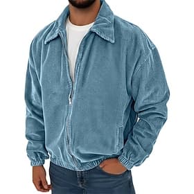 Men's Lightweight Jacket Corduroy Jacket Casual Jacket Outdoor Casual Pocket Spring Fall Winter Plain Vintage Streetwear Lapel Regular Blue Black Red Navy Blue