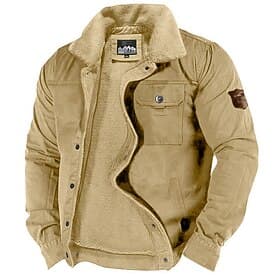 Men's Fleece Jacket Cargo Jacket Chore Jacket Formal Home Windbreaker Durable Pocket Fleece Collar Fall Winter Solid Color Active Vintage Collar Regular Navy B