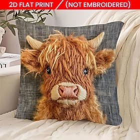 Highland Cow Pillow Covers 2D Flat Print Cute Calf Plush Cushion Covers Soft Short Velvet Decorative Throw Pillowcase for Sofa Couch Living Room Home Farmhouse