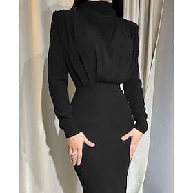 Women's Midi Dress Black Dress Elegant Fashion Modern Daily Going out Weekend Regular Fit Plain Long Sleeve High Neck Black Pink Wine Dark Blue Spring Fall Win