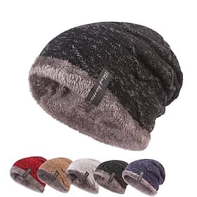 Men's Unisex Beanie Hat Winter Hats Beanies Knit Hat Winter Beanie Black Wine Acrylic Fibers Knitted Fleece Cozy Daily Wear Going out Solid / Plain Color Warm