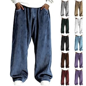 Men's Trousers Corduroy Pants Baggy Pants Casual Pants Straight Leg Sweatpants Drawstring Wide Leg Solid Color Comfort Full Length Casual Daily Outdoor Fashion