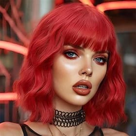 Carnival Wig 2026 Pink Red Black Curly Bob Short Synthetic Festival Wig Mardi Gras Parade Cosplay Costume Hair for Women
