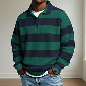 Per uomo Strisce orizzontali Magliette Polo a Nido d'Ape Polo da rugby Polo da Rugby Manica Lunga Magliette polo Camicie con Colletto Casual Athleisure Abbigli