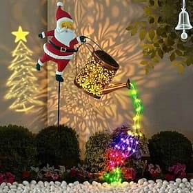 Solar Weihnachtsmann Gießkanne Lichter Vintage Metall Außen Garten Dekoration Solar Kettle Licht für Terrasse Weg Geschenke