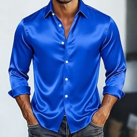 Homme Chemise Chemise en satin Chemise habillée Chemise Décontractée Chemise Boutonnée Chemise de Bal Uni Formel Mariage Bleu Ciel Blanche Bleu Roi Dorée manch