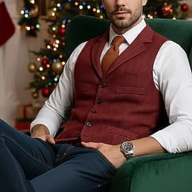 Men Vest Waistcoat Formal Wedding Christmas Vacation Fashion Classy Spring Fall Pocket Buttons Wool Acrylic Comfortable Plain Herringbone Single Breasted Lapel