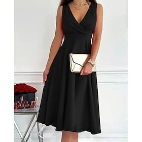 Femmes Robe Midi Robe noire Robe de Soirée Robe de Cocktail Élégant Moderne Soirée Anniversaire Cocktail Coupe régulière Uni Sans manches Col en V Bleu Noir Ro
