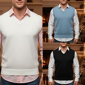 Herren Pullunder Kleid Pullover Pullover Weste Strickpullover Gerippt Stricken Normale Oberteile Gestrickt Einfach V Ausschnitt Mode Lässig Urlaub Alltagskleid thumbnail 2