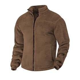Men's Winter Jacket Teddy Coat Casual Jacket Vacation Daily Warm Pocket Fall Winter Plain Fashion Classic Stand Collar Regular Black Navy Blue Brown Khaki Dark