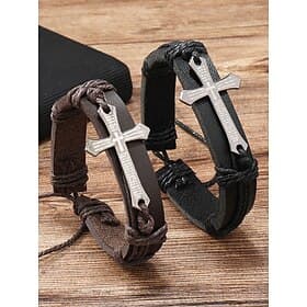 Men's Faux Leather Cross Bracelet, Adjustable Size, Durable  Stylish, Ideal for Everyday Wear  Casual Outfits