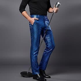 Men's Trousers Dress Pants Sequin Pants Shiny Pants Prom Pants Pocket Plain Comfort Full Length Party Business Daily Fashion Streetwear Silver Black