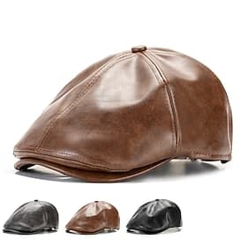 Men's Flat Cap Ascot Hat Newsboy Hat Black Coffee PU Leather Fashion Casual Street Daily Plain Adjustable Sunscreen Breathable