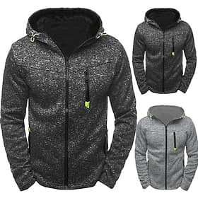 Men's Hoodie Full Zip Hoodie Blue Black Light Grey Hooded Plain Jacquard Patchwork Sports  Outdoor Daily Holiday Polyester Streetwear Basic Casual Fall Winter