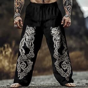 Men's Wolf Viking Celtic Art Trousers Casual Pants Baggy Pants Mid Waist Vintage Retro Casual Outdoor Elastic Drawstring Waist Linen-Like Pants with Pockets Sp thumbnail 2