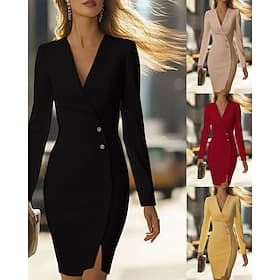 Women's Mini Dress Blazer Dress Sheath Dress Elegant Fashion Modern Daily Office Holiday Regular Fit Plain Long Sleeve V Neck Black Yellow Pink Red Fall Winter
