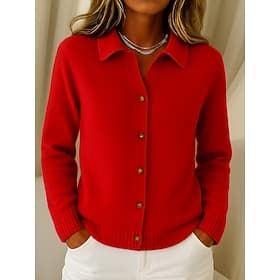 Femmes Pull Gilet Cardigan Vacances Mode Occasionnel Couleur Unie Côtelé Col Rabattu Col de chemise Boutons manche longue Hauts Réguliers Tricoter Quotidien Ma