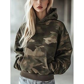 Women's Pullover Hoodie Sweatshirt Graphic Camouflage Vintage Casual Long Sleeve Hooded Regular Tops Casual Green Spring Fall Winter
