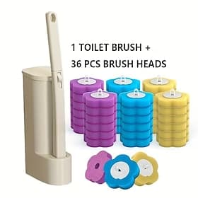 37-Piece Wall-Mounted Toilet Brush Set with Holder, Includes 36 Multicolor Replacement Brush Heads, Disposable Toilet Cleaning Brushes for Bathroom, Wall-Mount