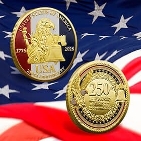 250th Anniversary Commemorative Coins - Golden American Flag  Liberty Bell Design Collectible Coins, Durable Metal Anniversary Coins for Display, Collectors Pa thumbnail 2