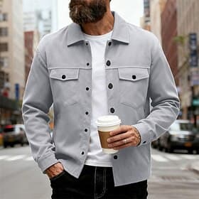 Men's Lightweight Jacket Casual Jacket Work Jacket Outdoor Vacation Pocket Spring Fall Solid Color Streetwear Stylish Standing Collar Regular Black Navy Blue