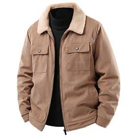 Men's Winter Jacket Fleece Jacket Casual Jacket Vacation Daily Thermal Warm Pocket Fleece Fall Winter Plain Fashion Streetwear Lapel Regular Black Khaki Army G