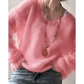 Women's Sweater Pullover Elegant Fashion Cute Solid Color V Neck Knitted Long Sleeve Regular Tops Knit Outdoor Home Daily Blue Pink Fall Winter