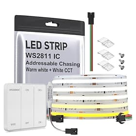 DC24V  COB CCT IC Addressable LED Strip FCOB CCT WS2811 IC Chasing High Density Tunable 3000K-6000K CRI 90 IP30 LED Tape for Indoor DIY Decoration (Optional SP