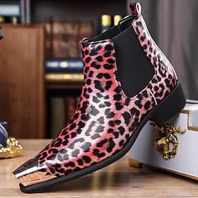 Men's Brown Leopard Print Chelsea Boots – Trendy and Bold Design, Ideal for Casual Wear, Street Style and Fashion-forward Occasions