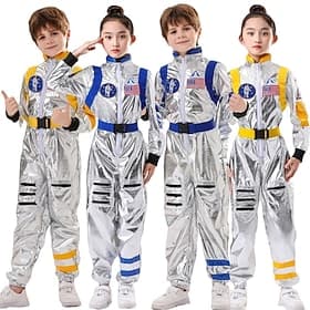 Astronaut Costume Jumpsuit Carnival Costume Onesie Group Costumes Silver Space Suit for Kid's Boys Girls' Party Easy Carnival Costume