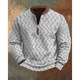 Men's Sweatshirt Quarter Zip Sweatshirt Blue Black White Brown Khaki Half Zip Geometric Zipper Daily Sports  Outdoor Holiday Polyester Streetwear Basic Casual