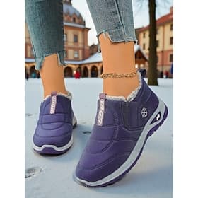 Women's Burgundy Warm Fleece-Lined Winter Snow Sneakers - Comfortable Slip-On Waterproof Cozy Outdoor Shoes for Cold Weather  Christmas Travel